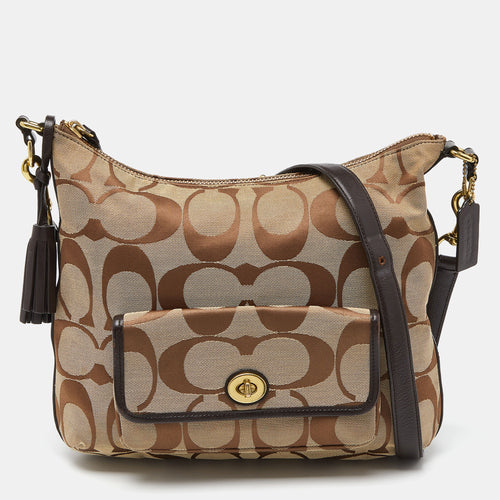 Beige/Brown Signature Canvas and Leather Courtenay Crossbody Bag