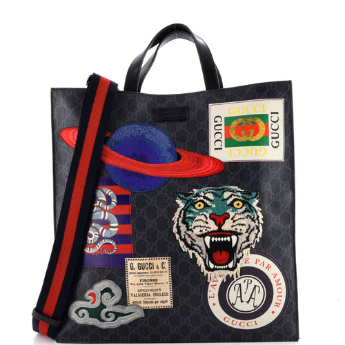 GUCCI Courrier Convertible Soft Open Tote GG Coated Canvas with Applique North South