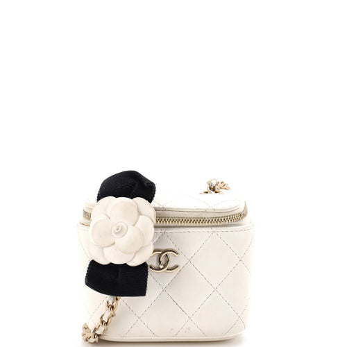 CHANEL Camellia Bow Vanity Case with Chain Quilted Lambskin Mini