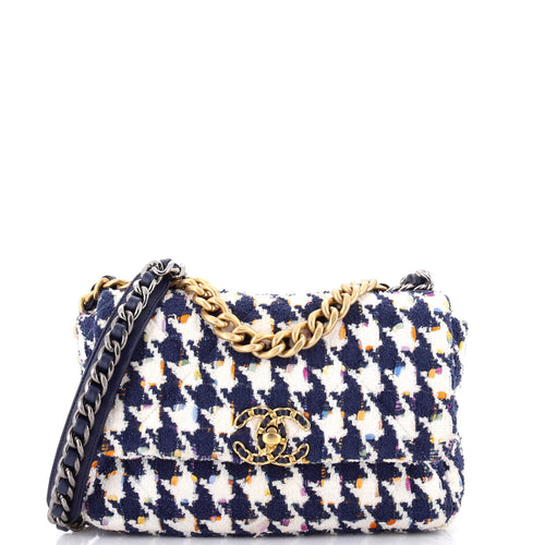 CHANEL 19 Flap Bag Quilted Houndstooth Tweed and Ribbon Medium
