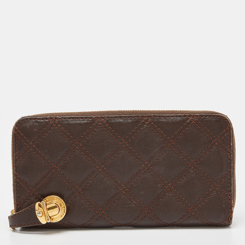 Brown Quilted Leather Deluxe Zip Around Wallet