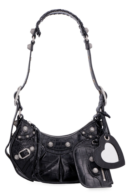 Women's Le Cagole Xs Crocodile-Effect Mini Bag With Rhinestones in Black | 67130923EJY