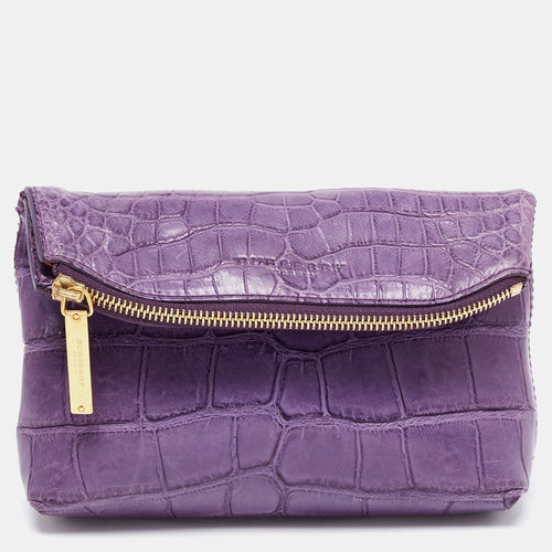 Purple Alligator Small Kendal Foldover Clutch