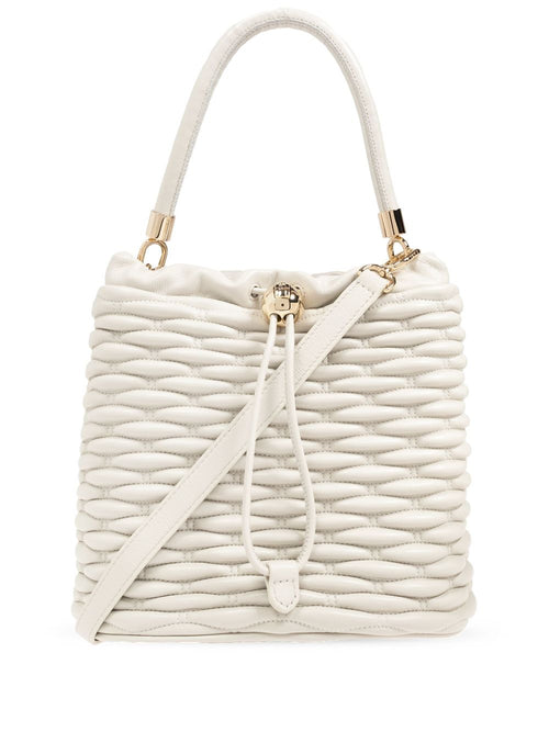 Women's White Leather Woven Drawstring Bag in Marshmallow | Size UNI | WB01468 Color BX32211704S