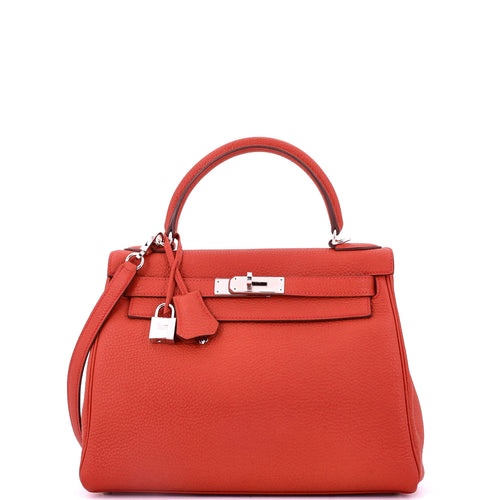 Kelly Handbag Rouge Casaque Togo with Palladium Hardware 28