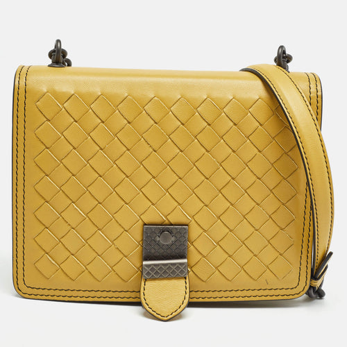 Light Yellow Intrecciato Leather Mini Runway Shoulder Bag
