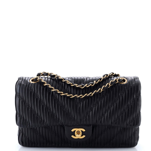 CHANEL Coco Pleats Classic Double Flap Bag Pleated Crumpled Calfskin Medium