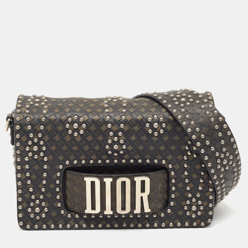 Green/Black Studded Leather Medium Dio(r)evolution J'Adior Chain Bag