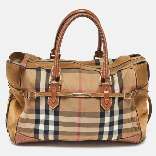 Multicolor House Check Canvas,Suede and Leather Tote