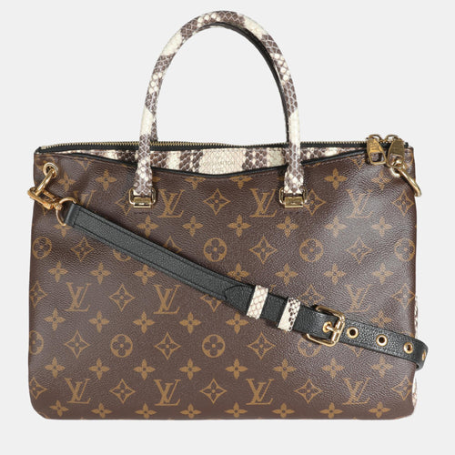 Brown Monogram Canvas and Python Leather Pallas Tote Bag