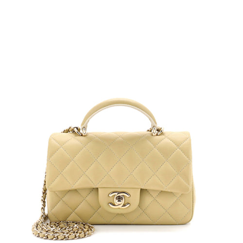 CHANEL Classic Single Flap Top Handle Bag Quilted Lambskin Mini
