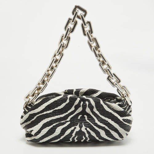 Black/White Zebra Print Leather The Chain Pouch Bag
