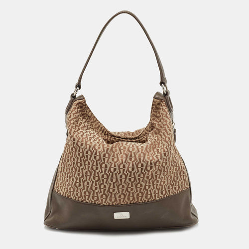 Beige/Brown Monogram Canvas and Leather Side Zip Hobo