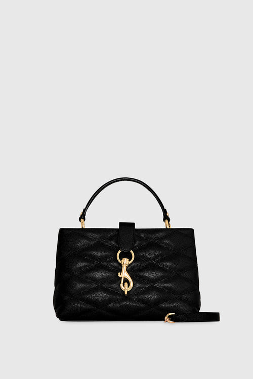 Edie Top Handle Satchel With Diamond Quilt Bag In Black