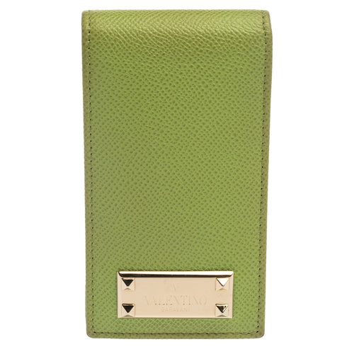 Green Grained Leather Rockstud iPhone 5 Flip Case