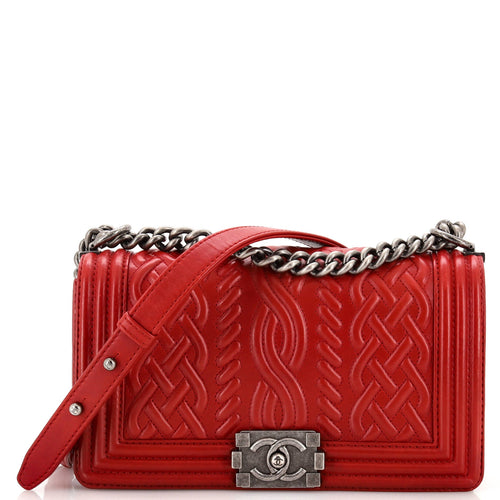 CHANEL Paris-Edinburgh Boy Flap Bag Celtic Knot Embossed Calfskin Old Medium