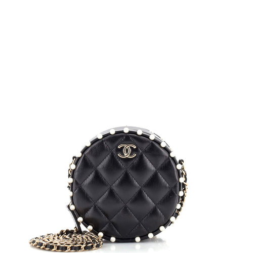CHANEL Round Clutch with Chain Quilted Calfskin with Pearl Detail