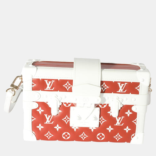 Terracotta & White Monogram Embossed Lambskin Petite Malle Shoulder Bag