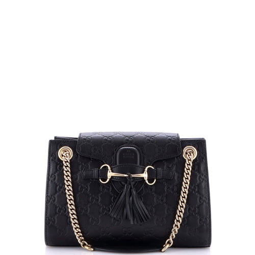 GUCCI Emily Chain Flap Shoulder Bag Guccissima Leather Small