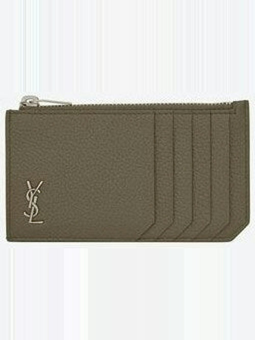 Men's Cassandre Logo Plaque Cardholder in Kaki Fonce | 629899DTI0E2952