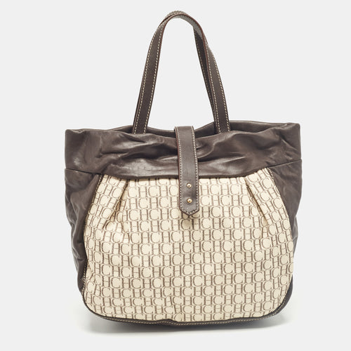 Dark Brown/Off White Monogram Canvas and Leather Flap Hobo
