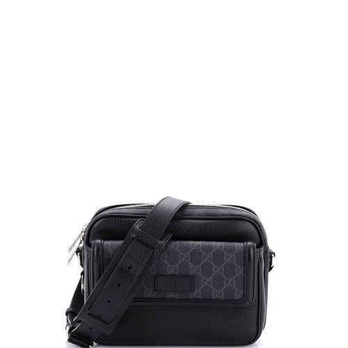 GUCCI Front Pocket Crossbody Messenger Leather with GG Coated Canvas Small