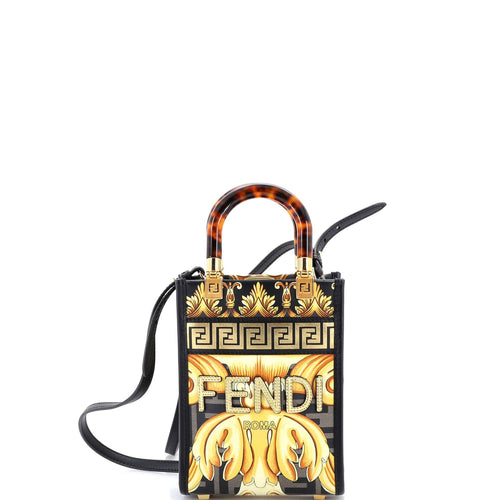 FENDI x Versace Fendace Convertible Sunshine Shopper Tote Printed Laminated Leather Mini