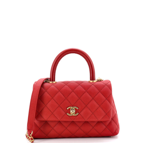 CHANEL Coco Top Handle Bag Quilted Caviar with Lizard Mini