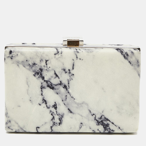 Off White/Black Marble Leather Le Dix Minaudiere Box Clutch