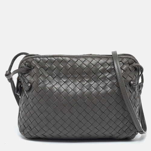 Grey Intrecciato Leather Nodini Double Zip Crossbody Bag