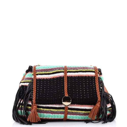 CHLOE Penelope Soft Shoulder Bag Knit Crochet and Leather Large