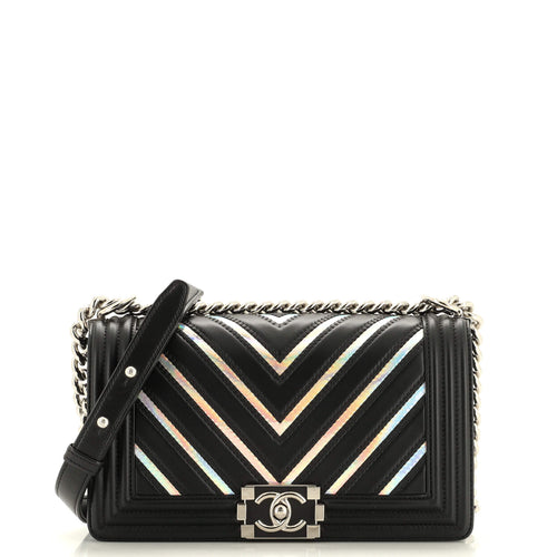 CHANEL Boy Flap Bag Chevron Lambskin with Holographic PVC Old Medium