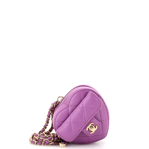 CHANEL CC in Love Heart Chain Necklace Zip Coin Purse Quilted Lambskin
