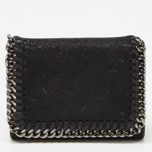 Black Faux Leather Falabella Trifold Wallet