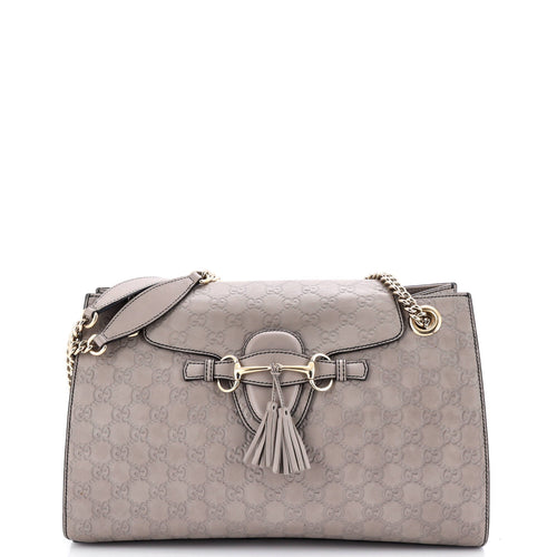 GUCCI Emily Chain Flap Shoulder Bag Guccissima Leather Large