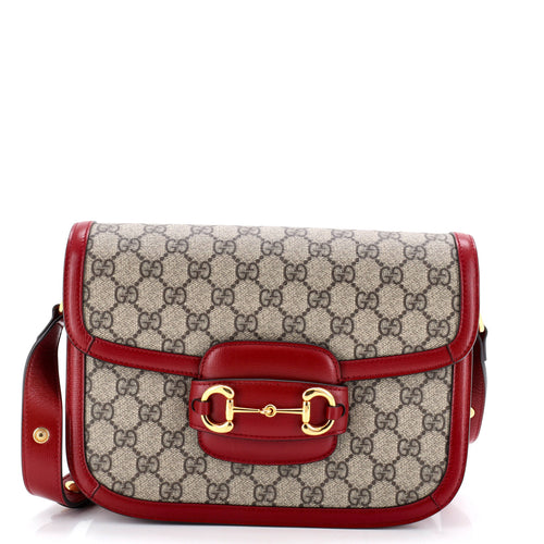 GUCCI Horsebit 1955 Shoulder Bag GG Coated Canvas with Leather Small