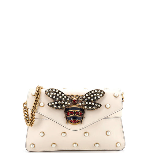 GUCCI Broadway Pearly Bee Shoulder Bag Embellished Leather Mini