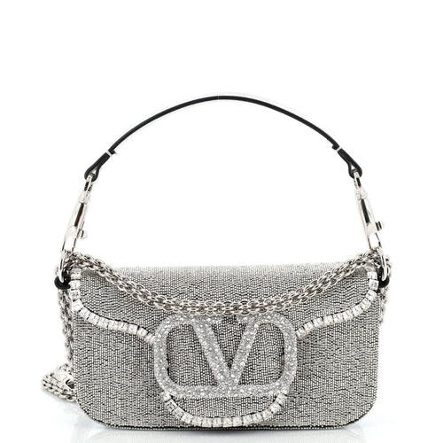 VALENTINO GARAVANI VLogo Loco Flap Shoulder Bag Embellished Leather Small