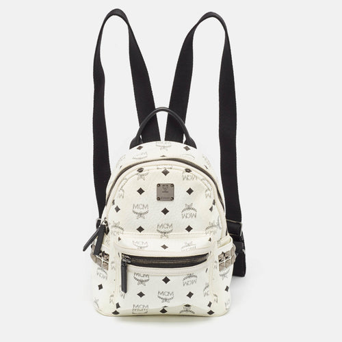 White/Black Visetos Coated Canvas Studded Stark-Bebe Boo Backpack