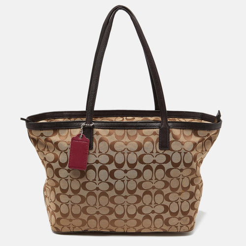 Beige/Brown Signature Canvas and Leather Shopper Tote
