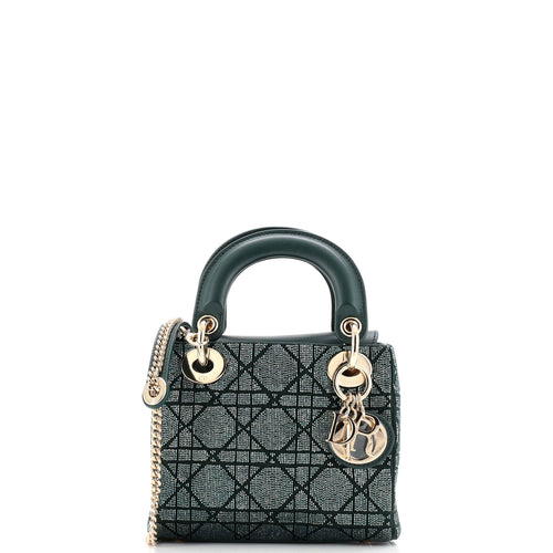 Lady Dior Chain Bag Cannage Beaded Satin with Leather Mini