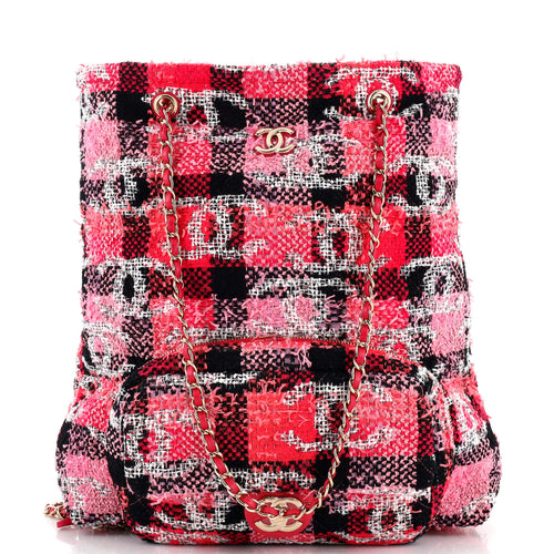 CHANEL Coco Beach Convertible CC Flap Bag Quilted Tweed with Sequins Small