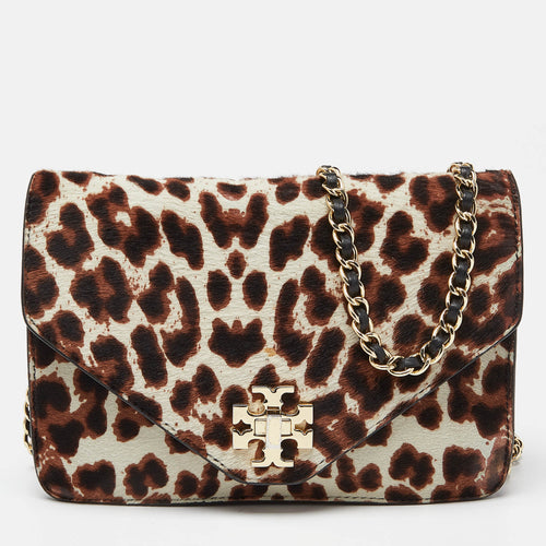 Brown/Black Printed Fur and Leather Kira Envelope Flap Chain Bag