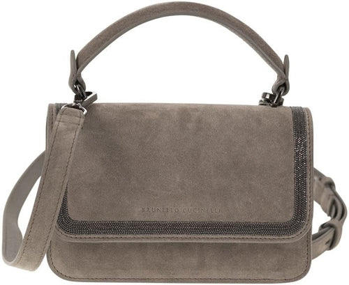 Women's Suede Bag With Precious Contour in Stone | MBDLD2496