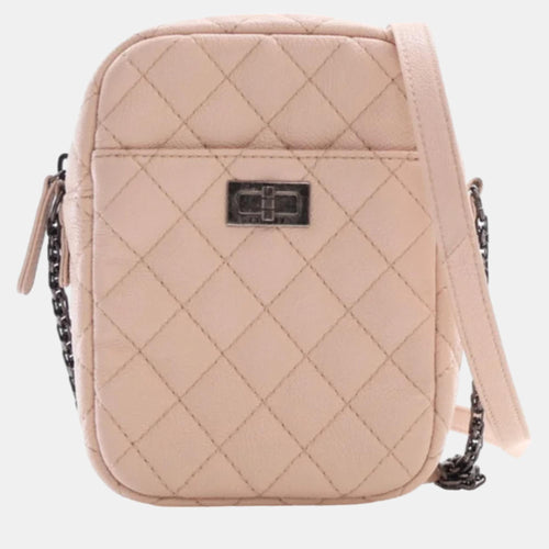 Pink Quilted Grained Leather Vertical Reissue Camera Shoulder Bags