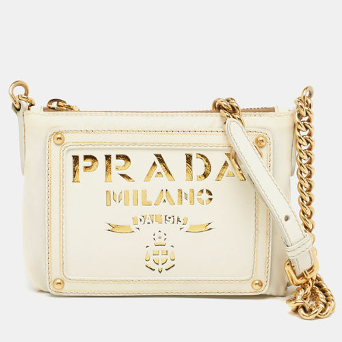 Off White/Gold Nylon and Leather Oro Chain Crossbody Bag