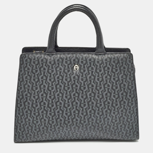 Black/Dark Grey Signature Coated Canvas Cybill Tote