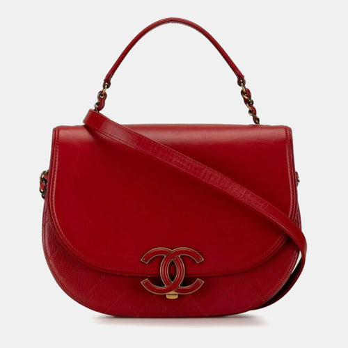 Red Calfskin and Quilted Goatskin Small Coco Curve Flap Shoulder Bag