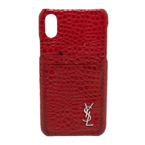 Saint Laurent Paris Red Croc Embossed Leather iPhone XS Max Case