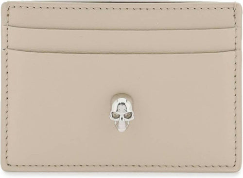 Women's Saffiano Leather Skull Card Holder in Beige | 6320381AAPE